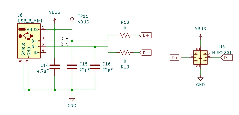 USB connector with TVS diodes.